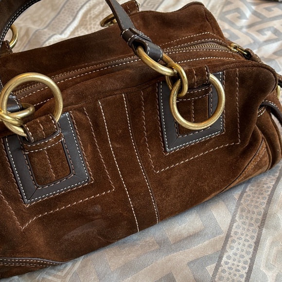 Coach Brown Suede Duffel Bag with Gold Accents - Picture 3 of 7